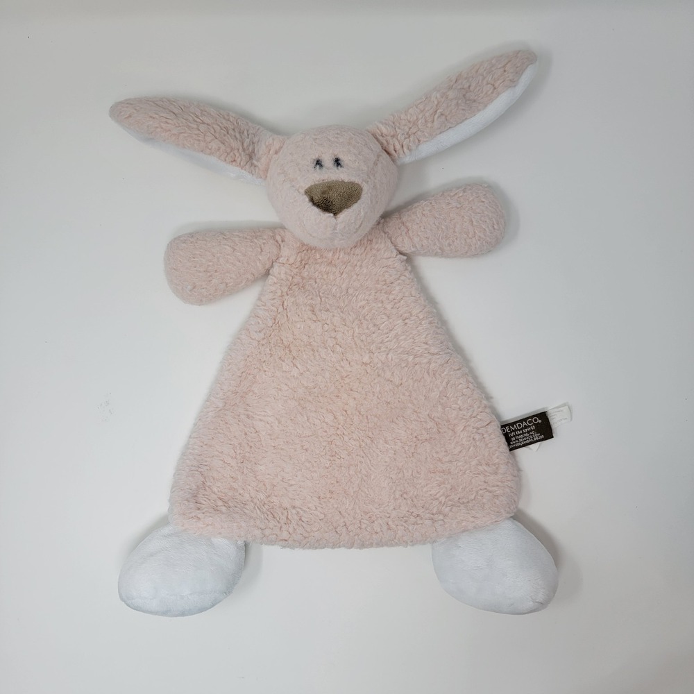 Demdaco Flat Bunny Rabbit Lovey Plush Rattle Security Blanket Pink Nat & Jules